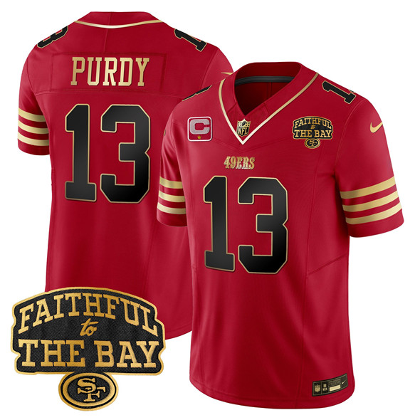 Men's San Francisco 49ers #13 Brock Purdy Red 2025 F.U.S.E. 1-Star C With Faithful To The Bay Patch Limited V8 Stitched Football Jersey Men's San Francisco 49ers #13 Brock Purdy Red 2025 F.U.S.E. 1-Star C With Faithful To The Bay Patch Limited V8 Stitched Football Jersey